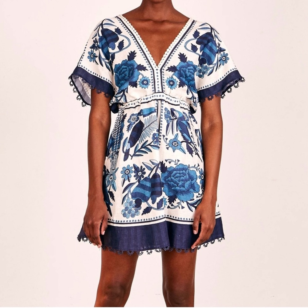 EUC farm rio tropical tiles mini dress